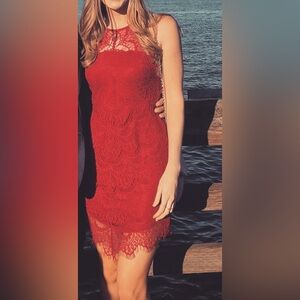 Free People Deep Red Lace Dress with Adjustable Straps
